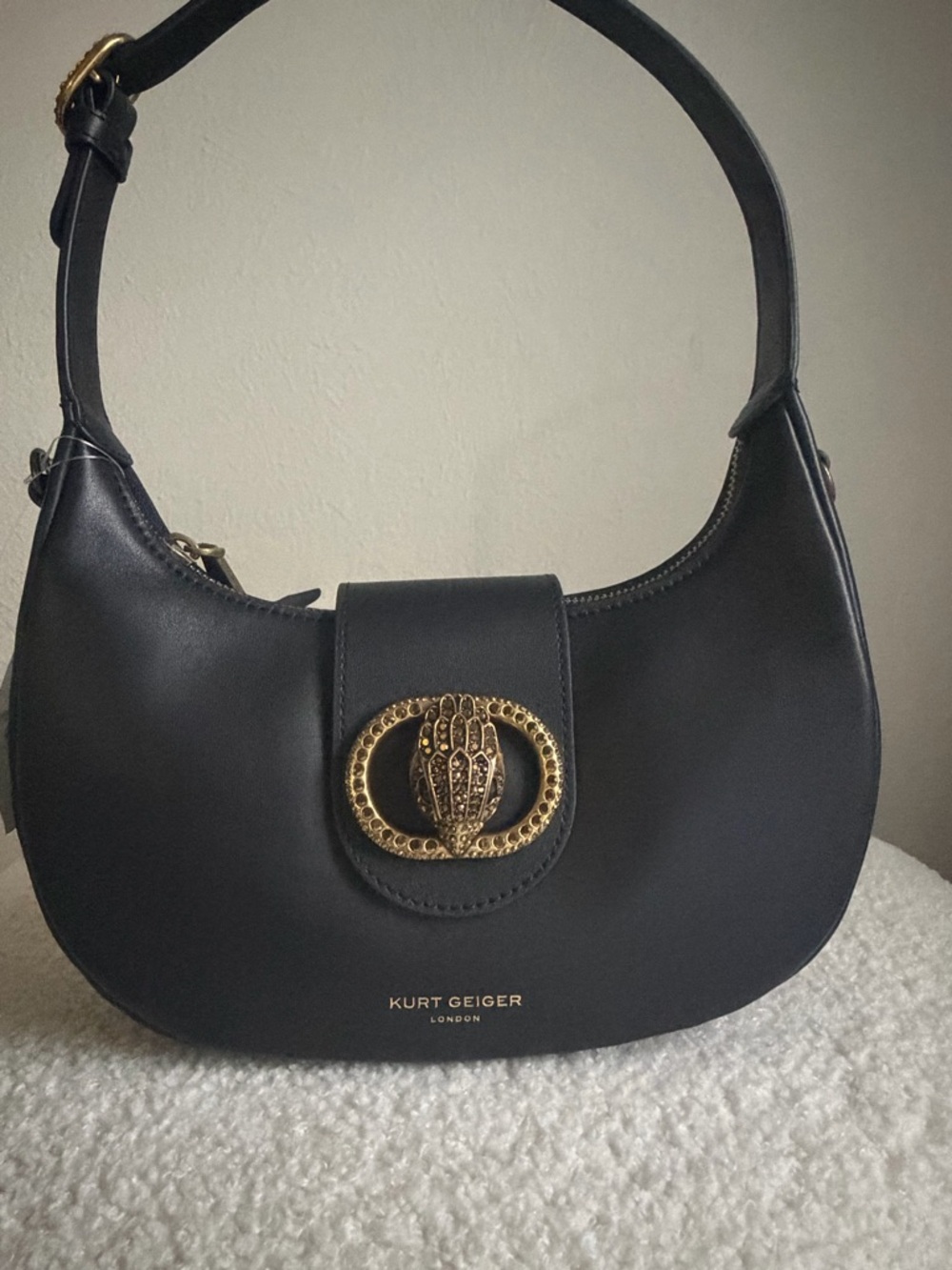 Kurt Geiger Black Shoulder Bag with Gold Emblem